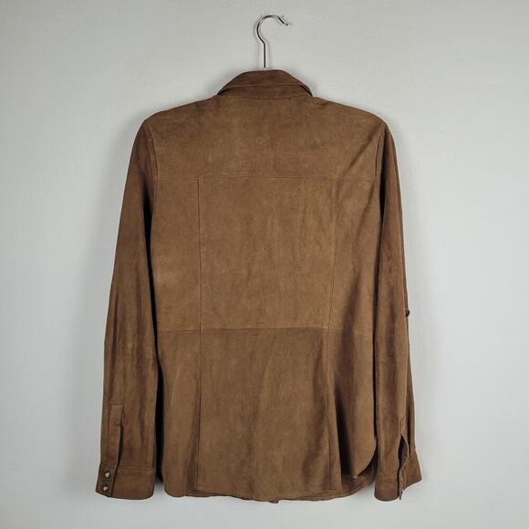 Zara Shirt Women Medium Brown Suede Button Down Western Boho Military Epaulettes - Picture 3 of 12